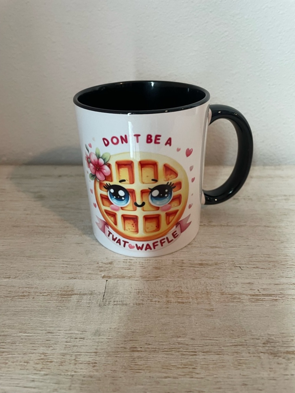 Don't Be A Tw*t Waffle Cute White Ceramic Mug with Black Handle - Picture 2 of 4